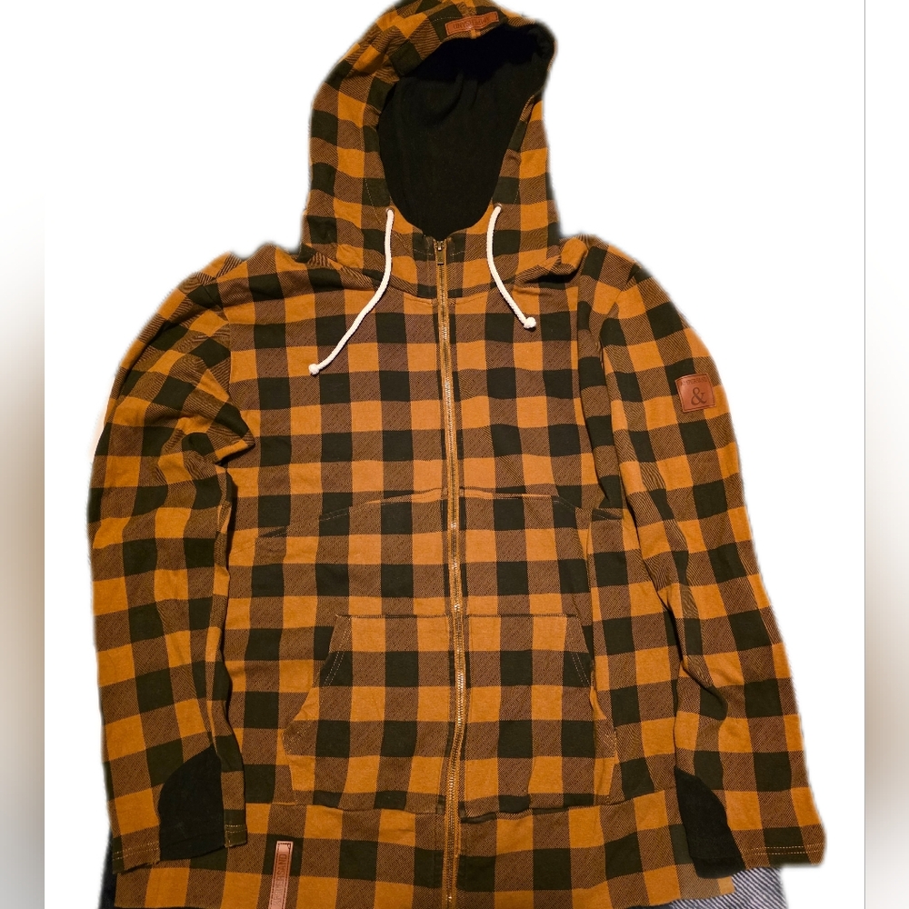 AMPERSAND AVE Women's Hooded Zip-Up Sweatshirt - Tan & Black Buffalo Plaid
